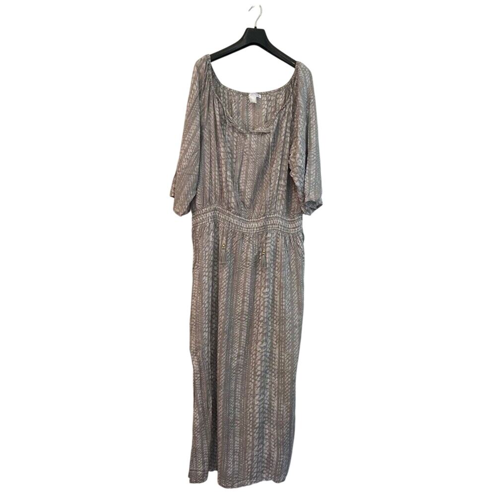Lascana Venus Womens Dress Gray Maxi Size XL 3/4 Sleeve Boho Beach Cover Up